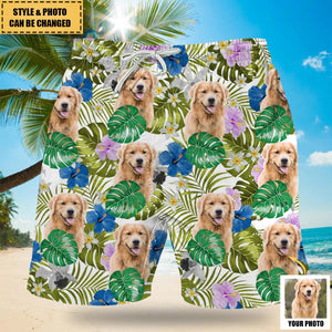 Cat Dog Kid Photo Tropical Style Personalized Beach Shorts