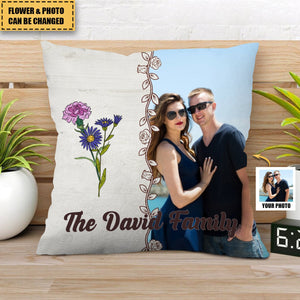 Custom Photo Family Flower Birth - Personalized Pillow