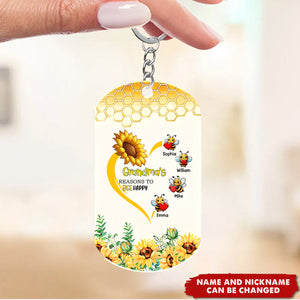 Grandma's Reasons To Bee Happy Sunflower And Bee Kid Names Personalized Acrylic Keychain