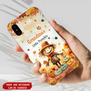 Grandma's Little Pumpkins Scarecrow Standing With Pumpkins Around Personalized Phone Case