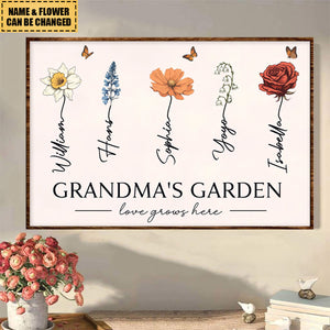 Grandma's Garden Love Grows Here Beautiful Birth Month Flower Gift For Grandma Nana Mom Personalized Poster