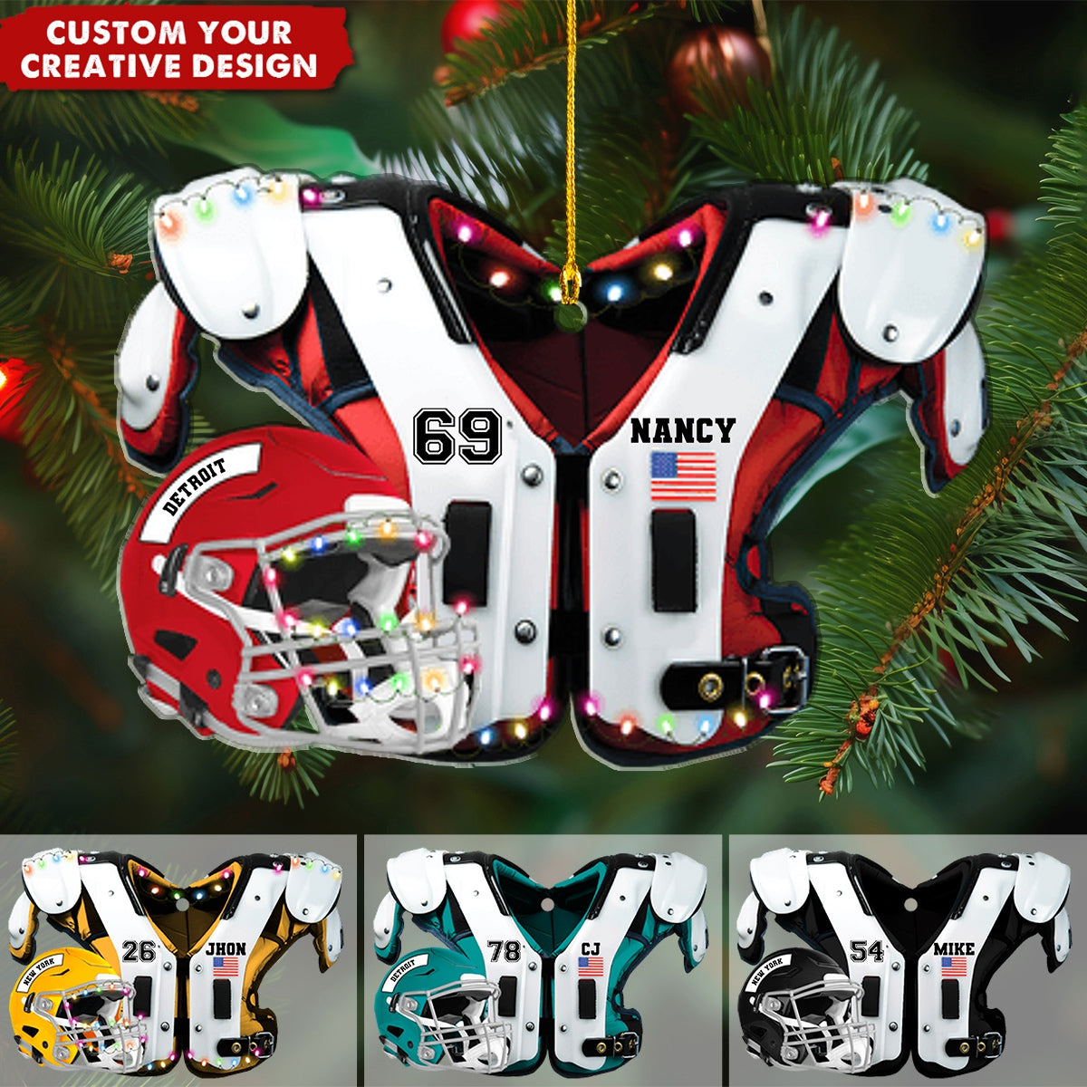 American Football Shoulder Pads and Helmet Personalized Ornament