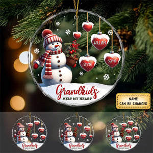 Grandkids Melt My Heart – Custom Name Personalized Christmas Glass Ornament Gift For Grandparent