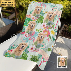 Upload Cat Dog Kids Photo With Pattern Personalized Beach Towel