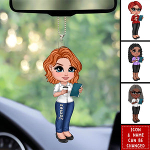 Doll Teacher Personalized Acrylic Car Ornament - Gift For Teacher, Appreciation Gift