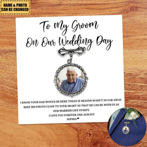 Keep Photo Close To Your Heart - Custom Memorial Photo Personalized Bow Pin - Wedding Gift For Groom, Bride