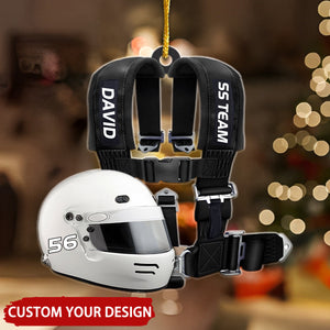 Racing Seat Belt And Helmet Personalized Christmas Ornament