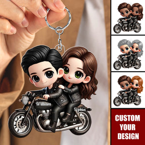 Cute Cartoon Couple Motorcycle Personalized Acrylic Keychain