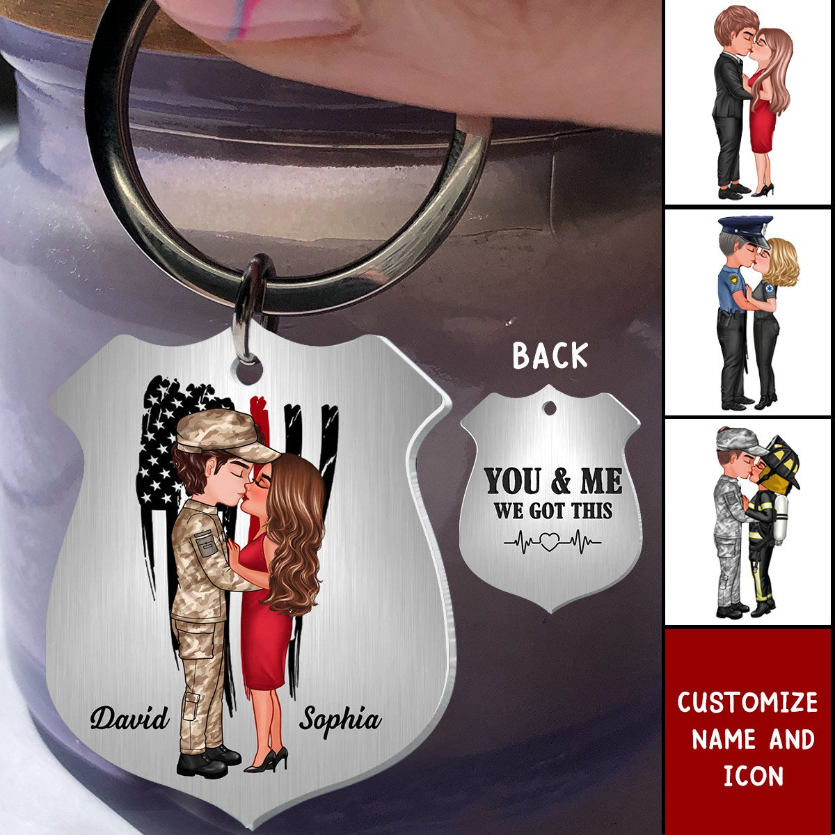 You & Me We Got This Couple Hugging Kissing Occupation Personalized Stainless Steel Keychain