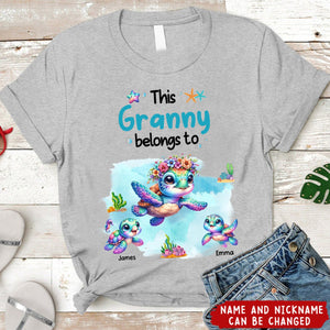 This Grandma Belongs To Colorful Turtle Grandkids Personalized T-Shirt