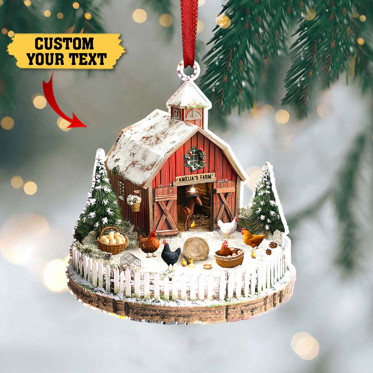 Personalized Acrylic Ornament Farmhouse Barnyard Bliss