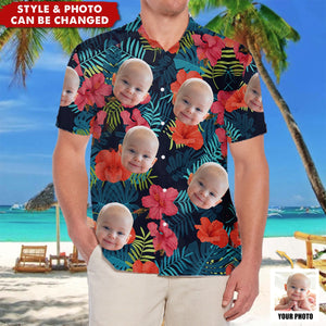 Custom Photo Tropical Vibes Only - Family Personalized Face Custom Unisex Hawaiian Shirt - Gift For Family, Pet Owners, Pet Lovers