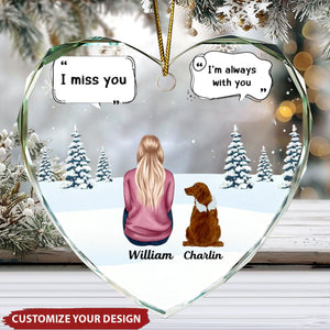 I Miss You Memorial Dog Cat - Personalized Heart Shaped Glass Ornament