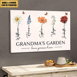 Grandma's Garden Love Grows Here Beautiful Birth Month Flower Gift For Grandma Nana Mom Personalized Poster