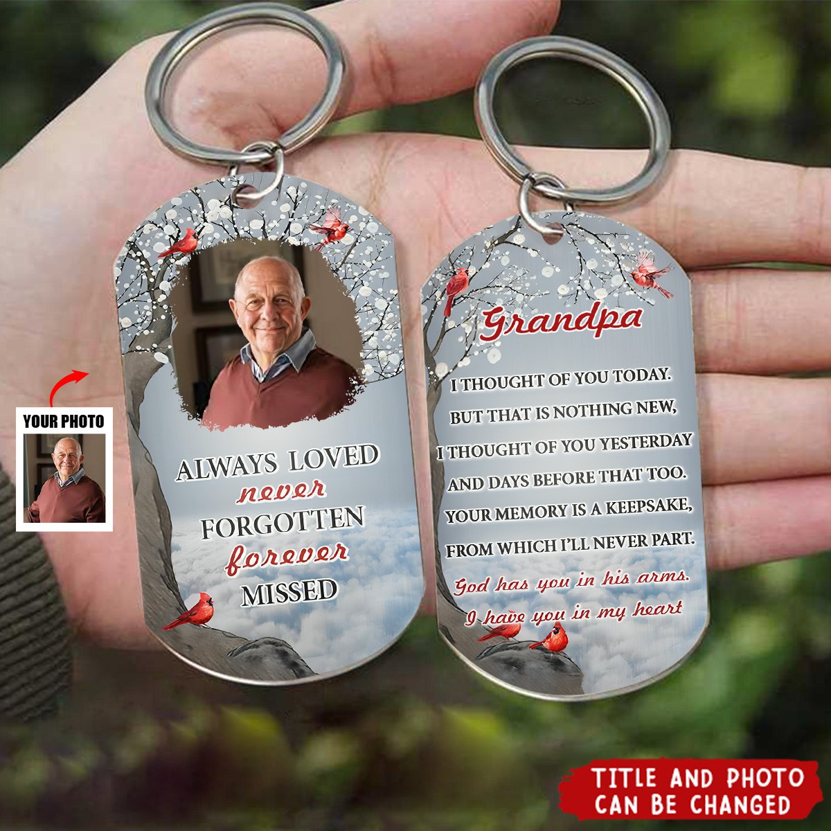 Custom Photo God Has You In His Arms I Have You In My Heart Sympathy - Personalized Stainless Steel Keychain