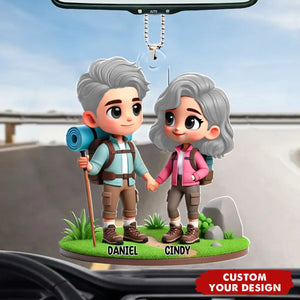 3D Cute Cartoon Hiking Couple Personalized Acrylic Ornament