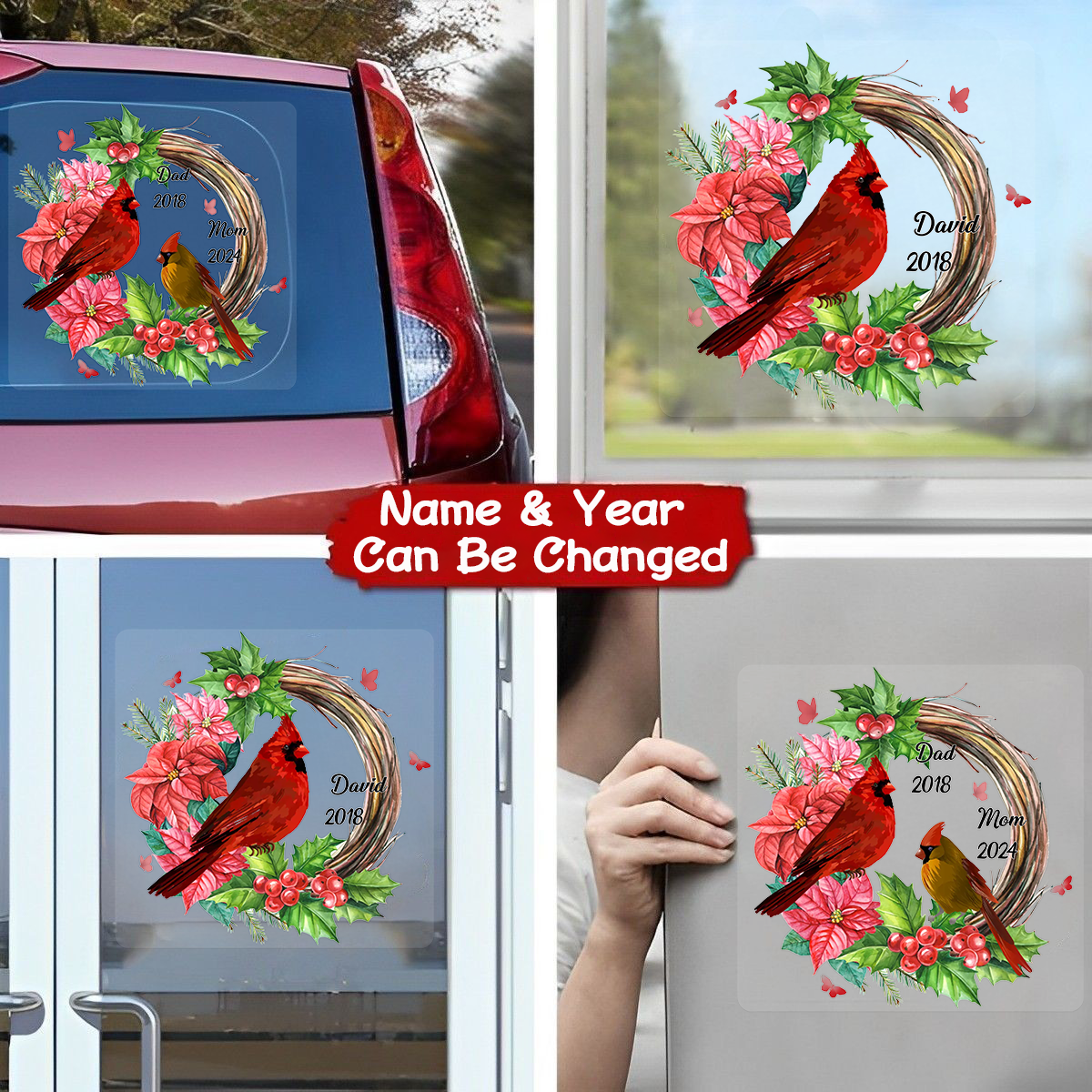 Cardinals Wreath Memorial Personalized Decal