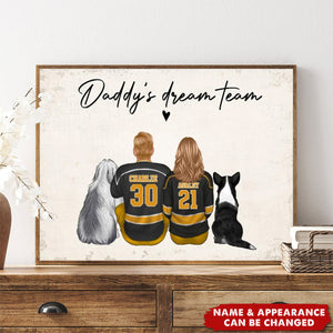 Daddy's Team Hockey Family Sitting Personalized Poster, Gift For Family, Dad, Grandpa, Husband