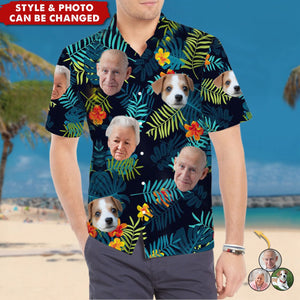 Custom Photo Tropical Vibes Only - Family Personalized Face Custom Unisex Hawaiian Shirt - Gift For Family, Pet Owners, Pet Lovers