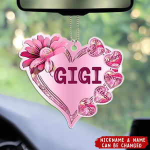 Sparkling Hologram Sunflower Heart Grandma Mom Kids Personalized Ornament