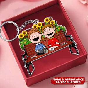 Couples Sitting Together - Personalized Gifts For Couple Keychain