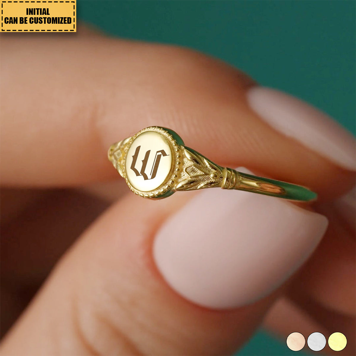 Vintage Gothic Personalized Initial Signet Ring, Gift For Mom, Gift For Her