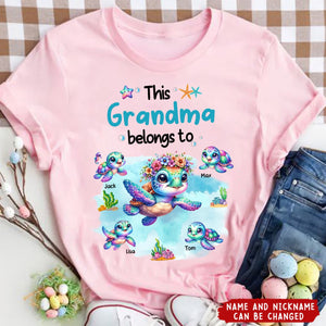 This Grandma Belongs To Colorful Turtle Grandkids Personalized T-Shirt