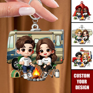 Cute Cartoon Camping Sitting Couple Personalized Acrylic Keychain