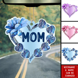 Sparkling Hologram Sunflower Heart Grandma Mom Kids Personalized Ornament