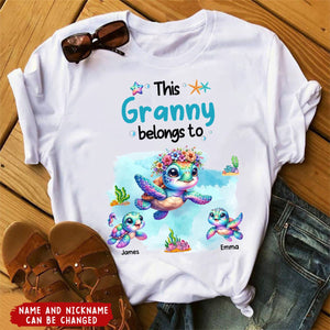 This Grandma Belongs To Colorful Turtle Grandkids Personalized T-Shirt