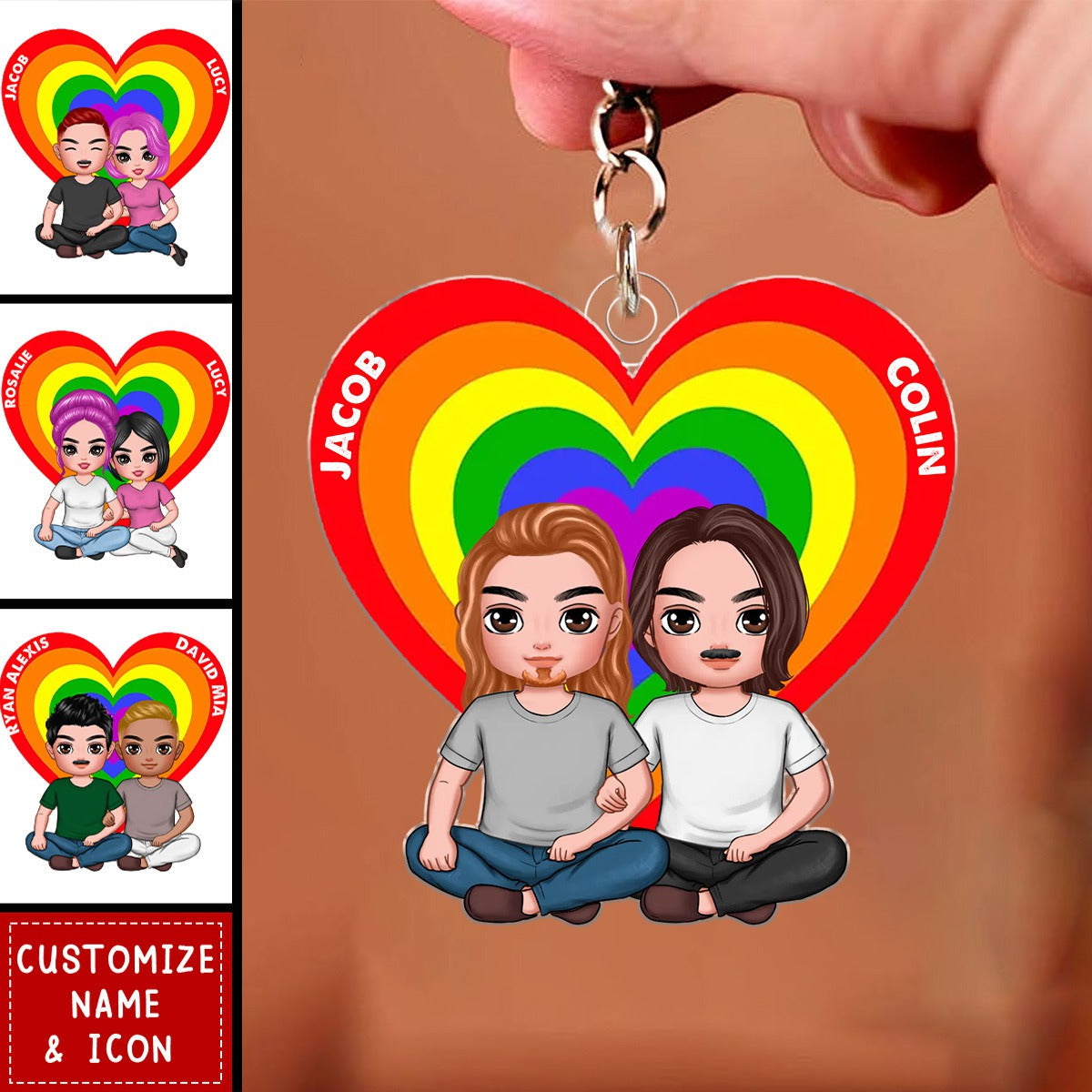 Couple Heart, Pride Month Gift For Couple, For Him, For Her Personalized Acrylic Keychain