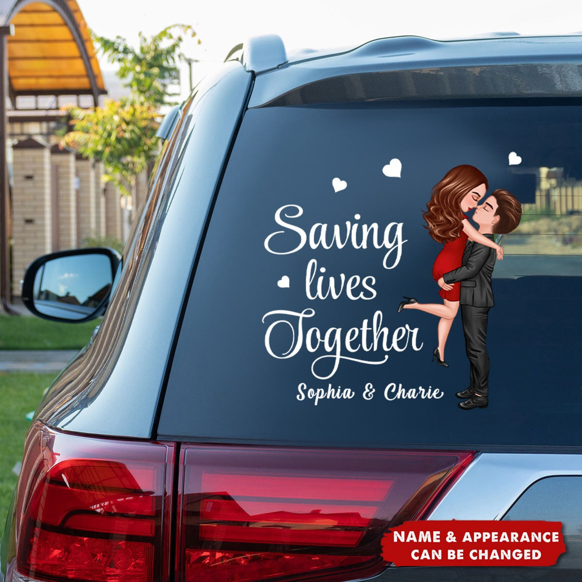 Saving Lives Together Hero Couple Hugging Kissing Personalized Decal