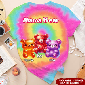 Mama Bear With Kid Names Vibrant Color Personalized 3D T-shirt