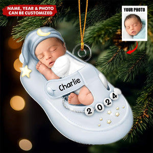 Custom Photo New Born Baby Sleep In Shoes Personalized Christmas Ornament