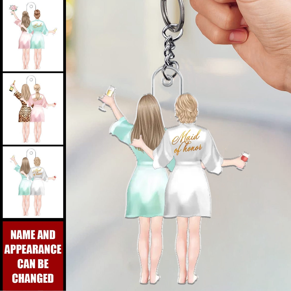 Celebrating Love And Friendship - Bestie Personalized Keychain - Wedding Gift, Bridesmaid Gift For Best Friends