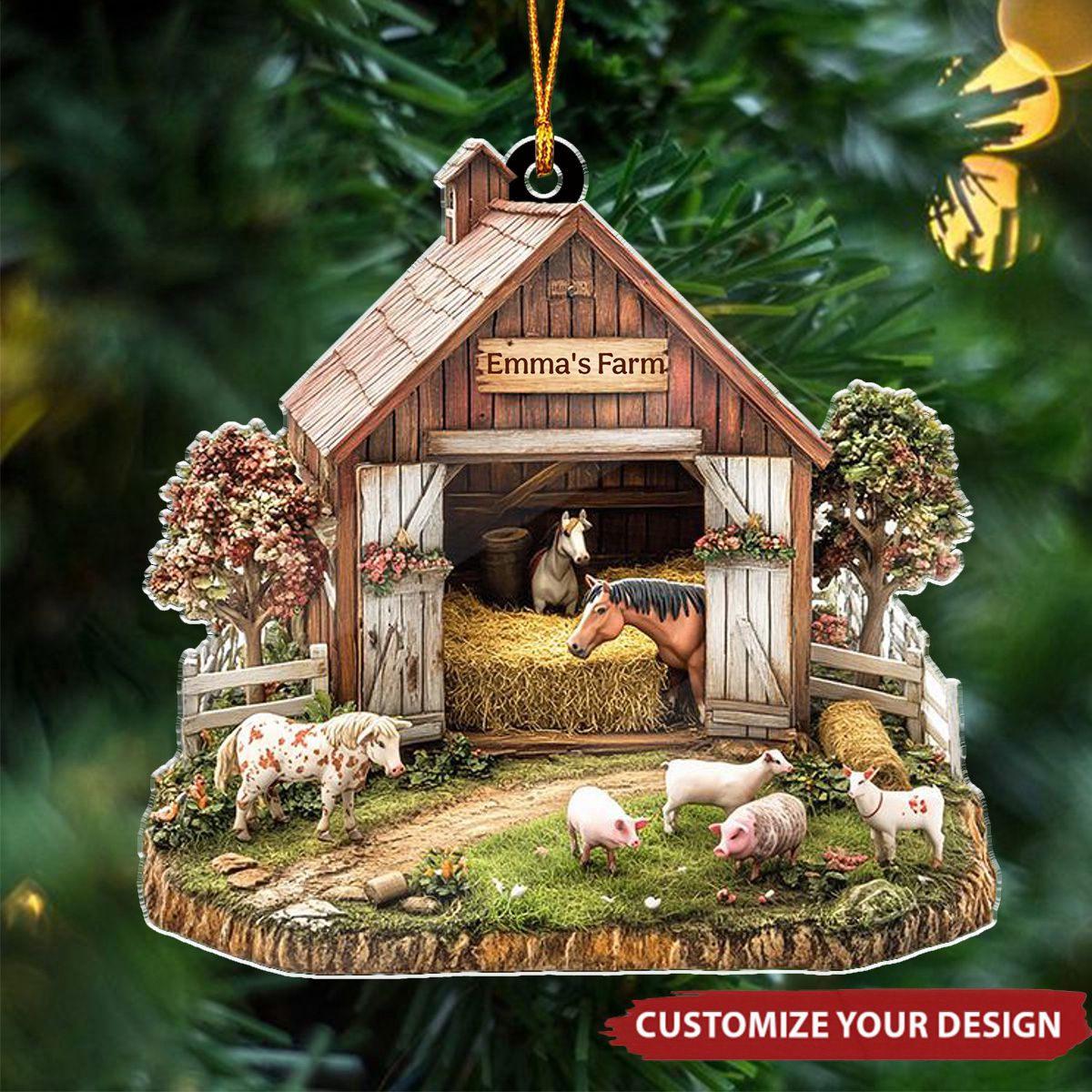 Country Charm Life At The Cozy Barn Personalized Christmas Ornament