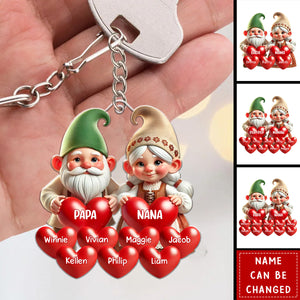 3D Effect Dwarf Grandma Grandpa Mom Dad With Heart Kids Personalized Acrylic Keychain