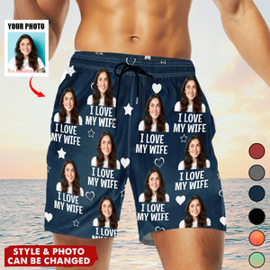 Custom Photo Funny I Love My Lover - Personalized Unisex Beach Shorts