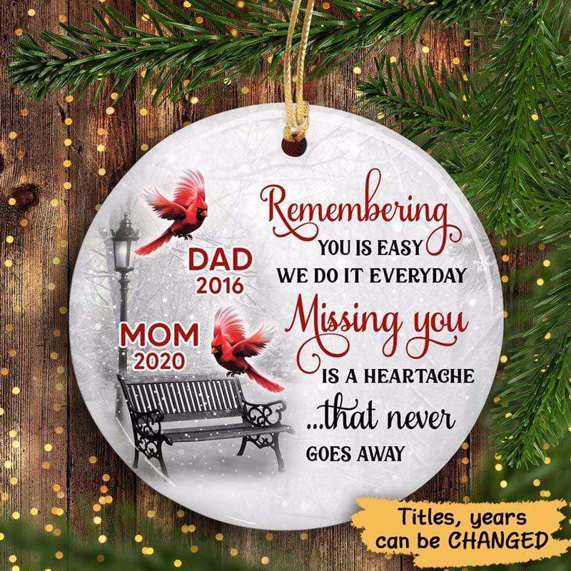 Cardinals Winter Memorial Personalized Circle Ornament